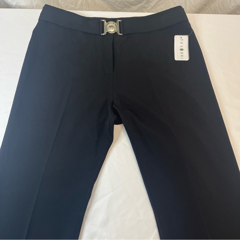 Women’s Tessori Black Pants Size 26 NWT Style No 531 Crescent Buckle Clasp